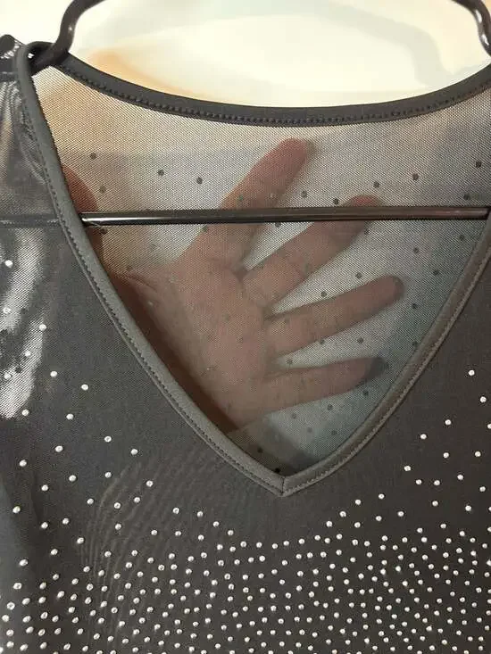 Talent Rhinestone Studded Mesh Long Sleeve Bodysuit in Black M/L - Picture 7 of 11